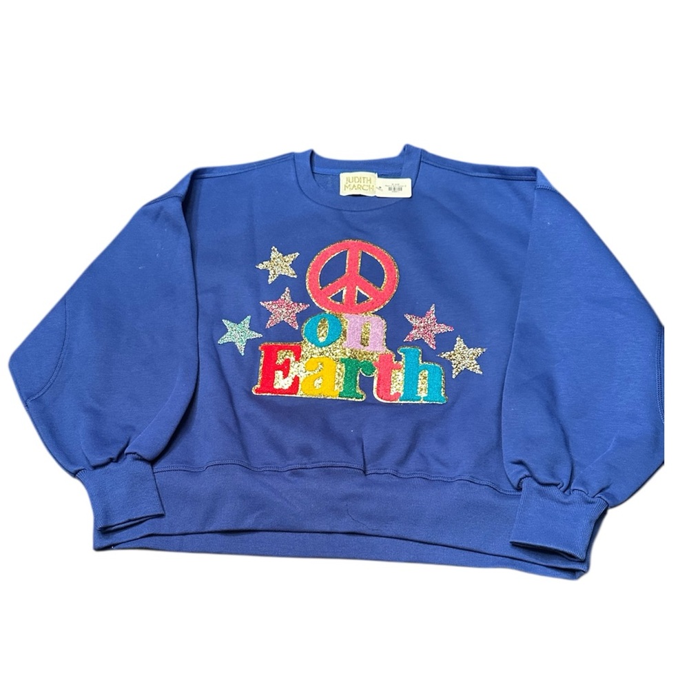 NWT Judith March Crop Peace on Earth Sweatshirt